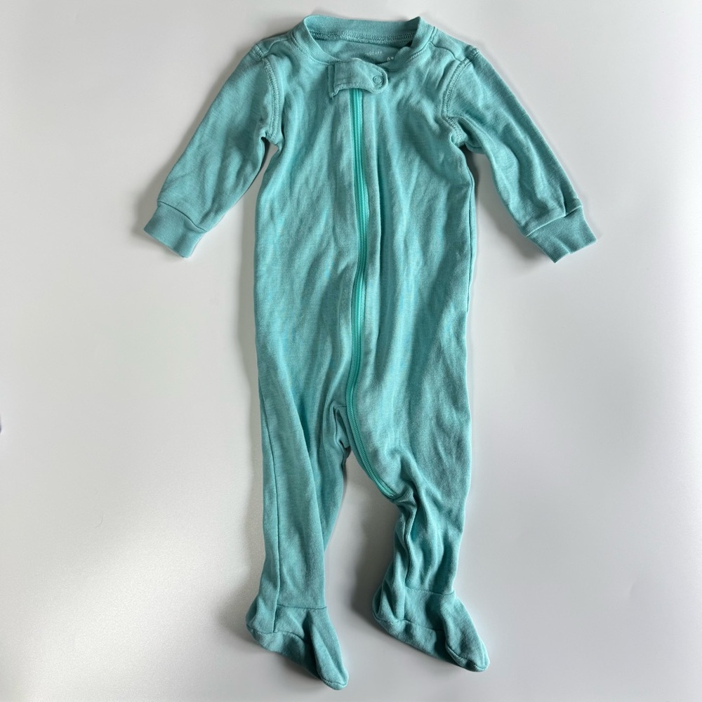 Bundle of Primary Footie Pajamas Size 0-3 Months Zipper Blue Stripes 100% Cotton - Picture 2 of 11